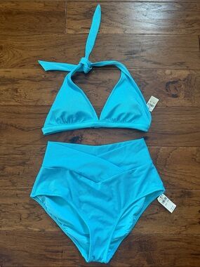 aerie Turquoise High-Waist Textured Bikini Set